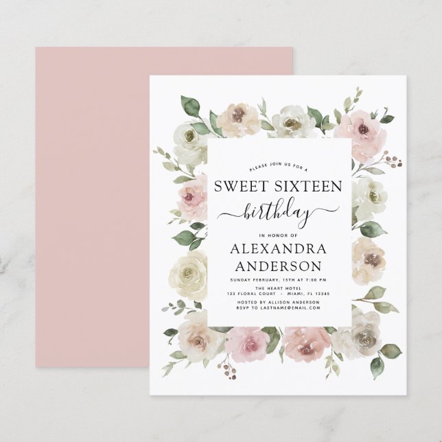 Budget Dusty Sweet sixteen rose fête d'anniversair (Devant / Derrière)