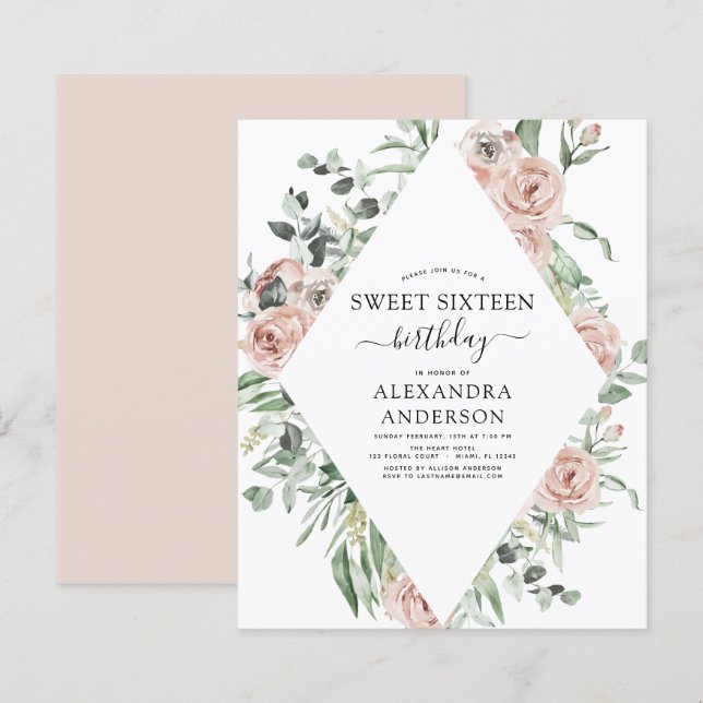 Budget Dusty Sweet sixteen rose fête d'anniversair (Devant / Derrière)