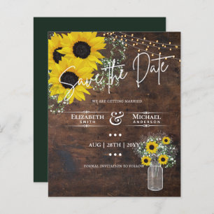 BUDGET Économisez la date Rustic Sunflowers Mason