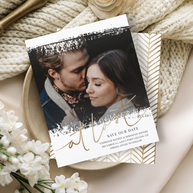 Budget Économisez Notre Date Photo Or & Blanc (Créateur téléchargé)