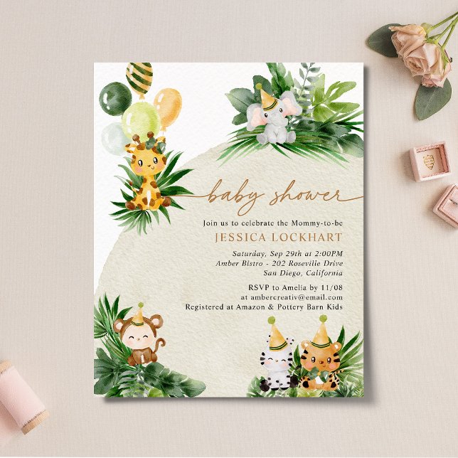Budget Élégant Bébé Animaux Baby shower Invitation (Créateur téléchargé)
