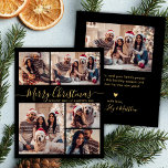 Budget Elegant Black Gold 5 Photo Carte de Noël<br><div class="desc">Budget Simple Moderne Élégante Calligraphie Noir et Or 5 Photo Collage Joyeux Script de Noël Carte de vacances. Ce modèle festif, minimaliste, cinq (5) cartes de voeux de vacances photo présente un joli montage photo en grille et dit "Joyeux Noël"! Le texte de salutation "Joyeux Noël" est écrit dans une...</div>