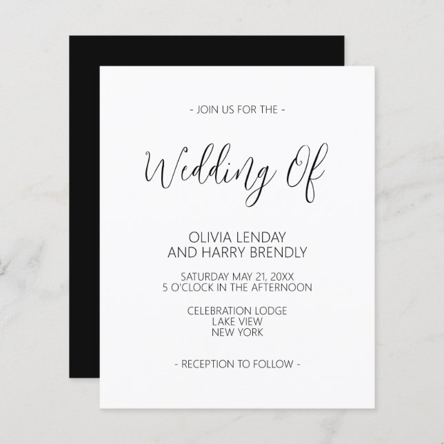 Budget Elegant Black White Wedding Invite (Devant / Derrière)