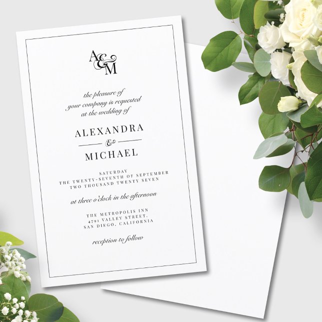 Budget Elegant Black White Wedding Invite (Créateur téléchargé)