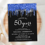 Budget Élégant Bleu Parties scintillant Argent 50<br><div class="desc">Invitations amis et la famille à votre fête d'anniversaire avec ces élégantes parties scintillant bleu, argent et noir goutte d'invitations à la fête de 50e anniversaire et fournitures de fête. Cette élégante invitation d'anniversaire chic propose "Cheers to 50 Years", personnalisez les années pour 30, 40, 60, 70, 80, 90 ou...</div>