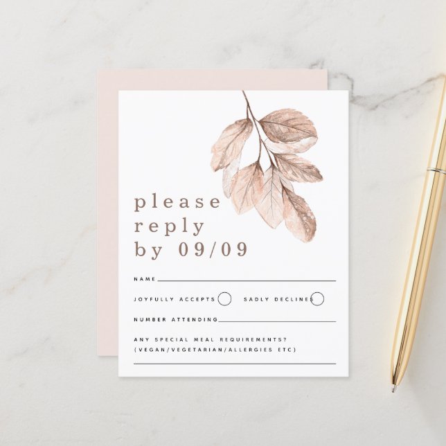 Budget Elegant Blush Feuilles mariage RSVP (Devant/Arrière en situation)