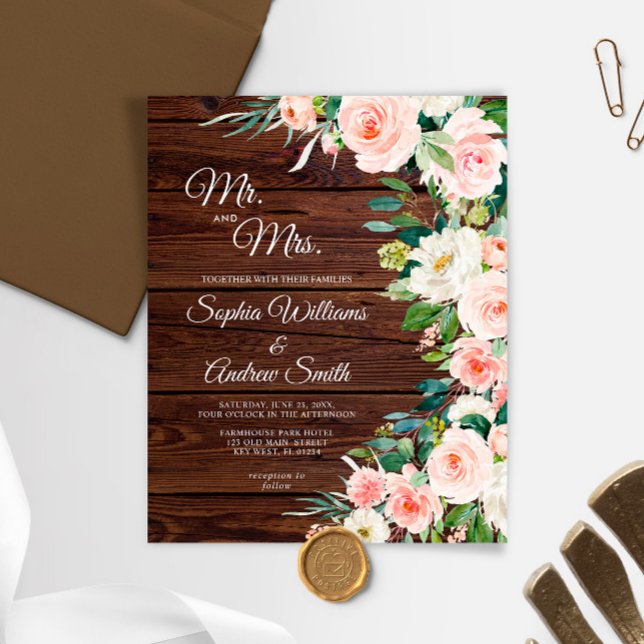 Budget Elegant Blush rose Floral Mariage inviter (Créateur téléchargé)