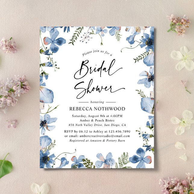 Budget Elegant Boho Bleu Bridal Showeuse Invitatio (Créateur téléchargé)