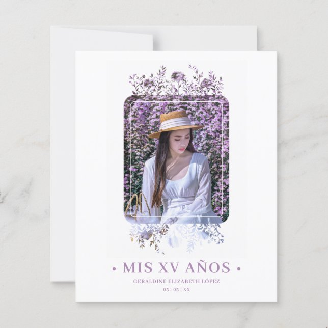 Budget Elégant cadre Floral Photo espagnole XV Año (Devant)