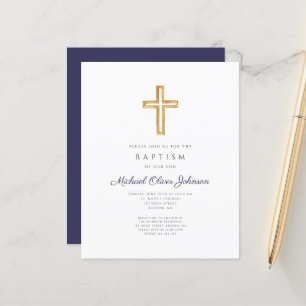 Budget Élégant Croix Bleu Marine Garçon Baptême