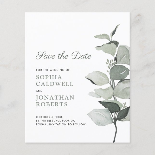 Budget Elegant Eucalyptus Mariage Enregistrer la d (Devant)