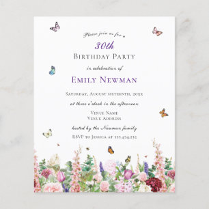 Budget Elégant Floral 30e anniversaire Invitation