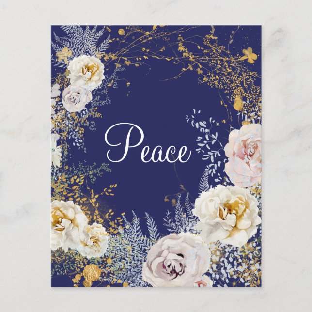 Budget Elégant Floral Blue Peace Chrismas Card (Devant)