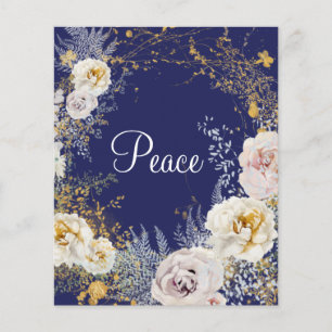 Budget Elégant Floral Blue Peace Chrismas Card