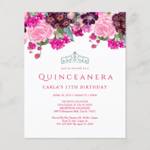 Budget Élégant Floral Quinceanera Invitations