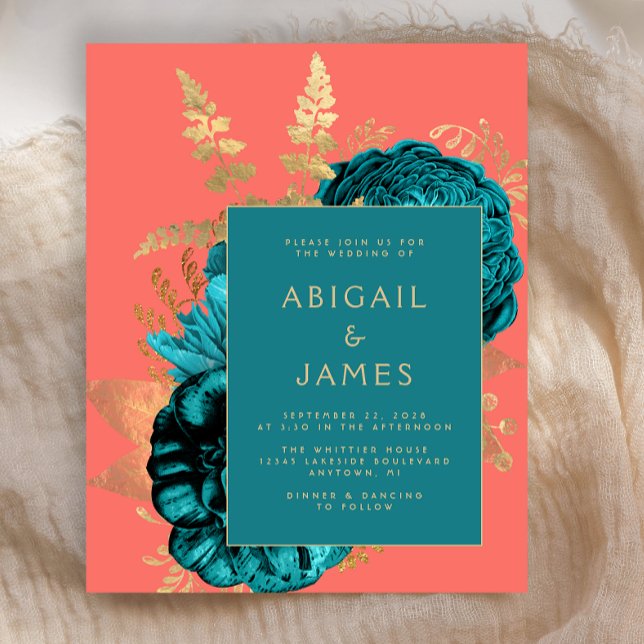 Budget Elegant Floral Teal Coral Gold Wedding (Créateur téléchargé)