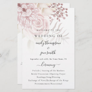 Budget Élégant Florals Script Pink Wedding Program