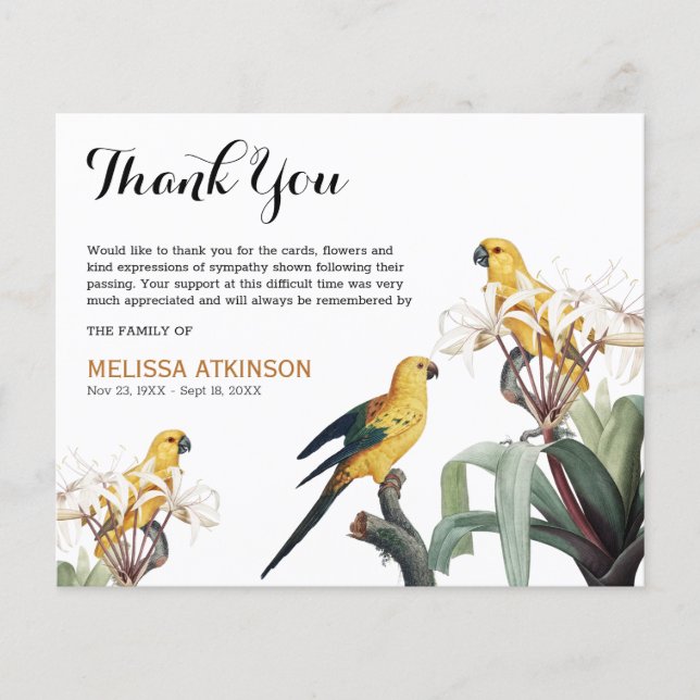 Budget Elegant Jaune oiseaux Merci funéraire (Devant)
