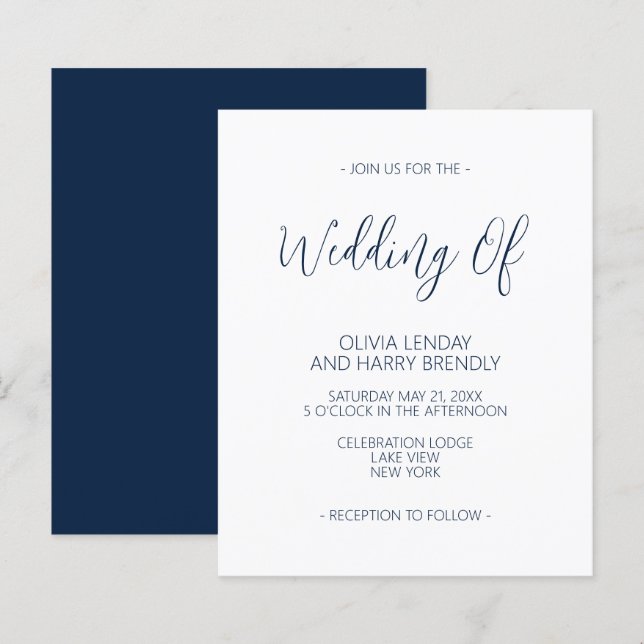 Budget Elegant Marine Bleu Faire-part de mariage b (Devant / Derrière)