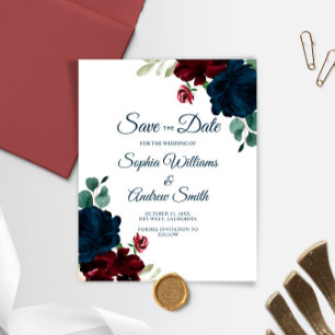 BUDGET Élégant Marsala & Navy Floral Save The Date