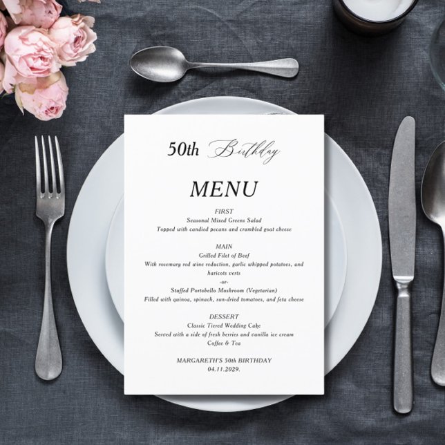 Budget Elegant Minimaliste 50e Anniversaire Menu (Créateur téléchargé)