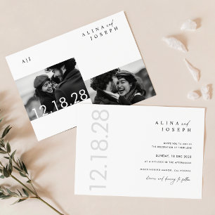 Budget Elegant Monochrome Photo Mariage Invite