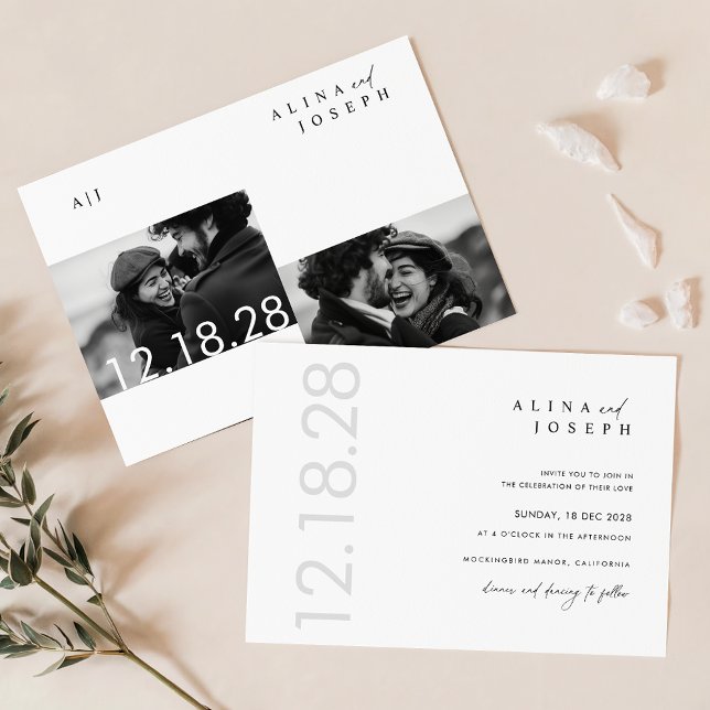 Budget Elegant Monochrome Photo Mariage Invite (Créateur téléchargé)