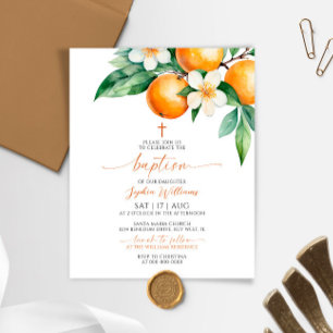 Budget Elégant Orange Floral Baptism Invitation