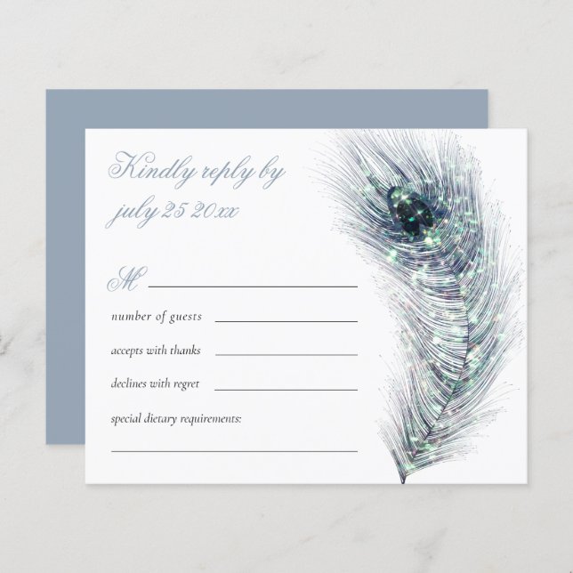 Budget Elegant paon Plumes Mariage Turquoise RSVP (Devant / Derrière)