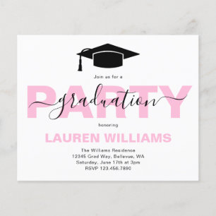 Budget Élégant Pink Graduation Party Invitation