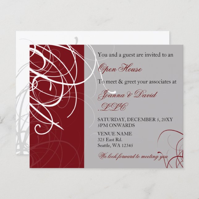 Budget Elegant Red Grey Corporate Party Invitation (Devant / Derrière)