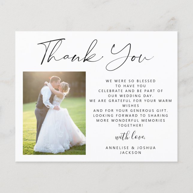 Budget élégant script 2 photos mariage merci (Devant)