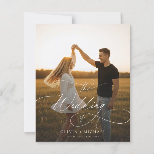 Budget Élégant Script Boho Photo Wedding Invite (Devant)