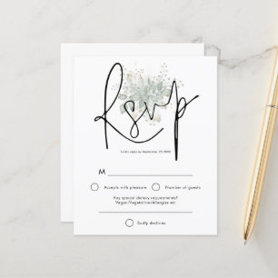 Budget Élégant Script Sage Gold Foliage RSVP