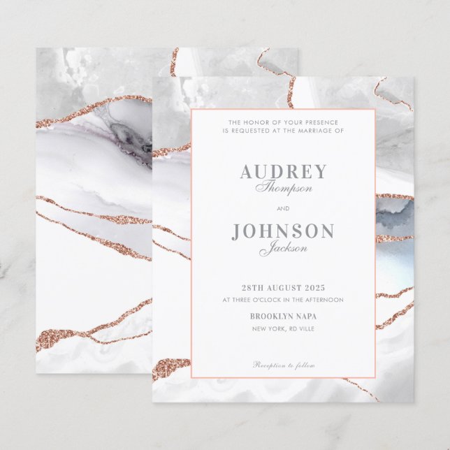 BUDGET Elegant Silver Marble Rose Gold Wedding (Devant / Derrière)