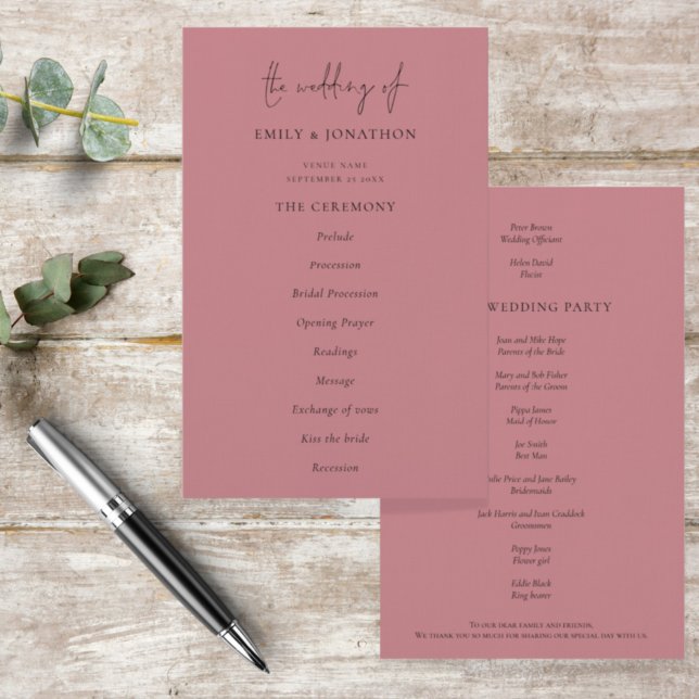 Budget Élégant Texte Dusty Rose Wedding Programme (Créateur téléchargé)