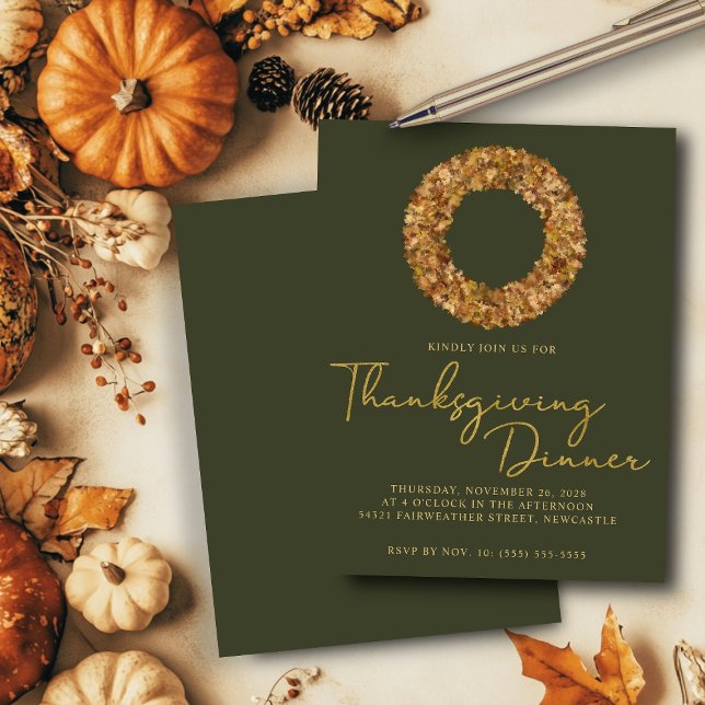 Budget Élégant Vert Automne Wreath Thanksgiving (Budget Elegant Green Autumn Wreath Thanksgiving Invitation)