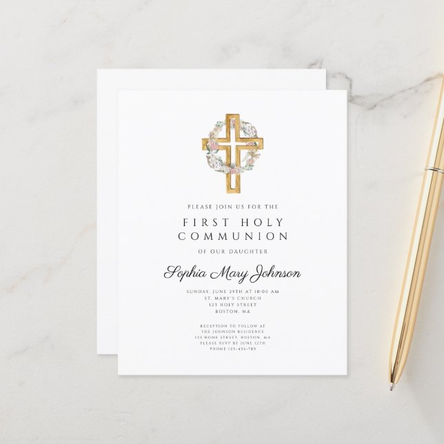 Budget Élégante couronne florale Croix première co (Devant/Arrière en situation)