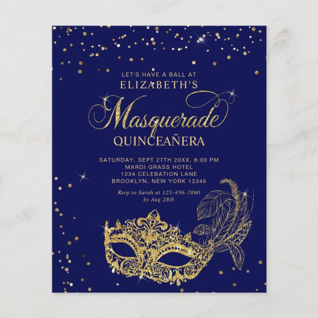 BUDGET Elégante Mascarade en or bleu Quinceañera (Devant)