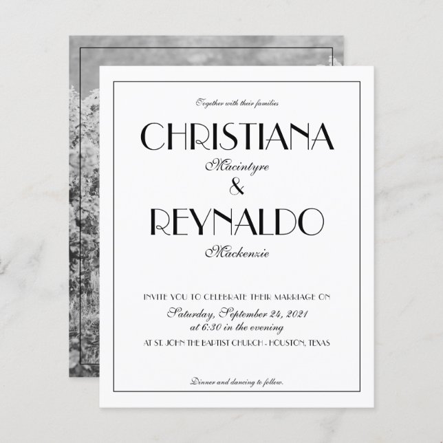 BUDGET Élégante typographie Art Déco Mariage photo (Devant / Derrière)