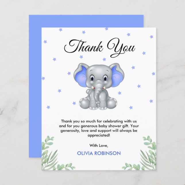 Budget Elephant Boy Baby shower Carte de remerciem (Devant / Derrière)