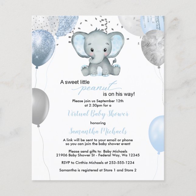 Budget Elephant Boy Balloons Baby shower virtuel (Devant)