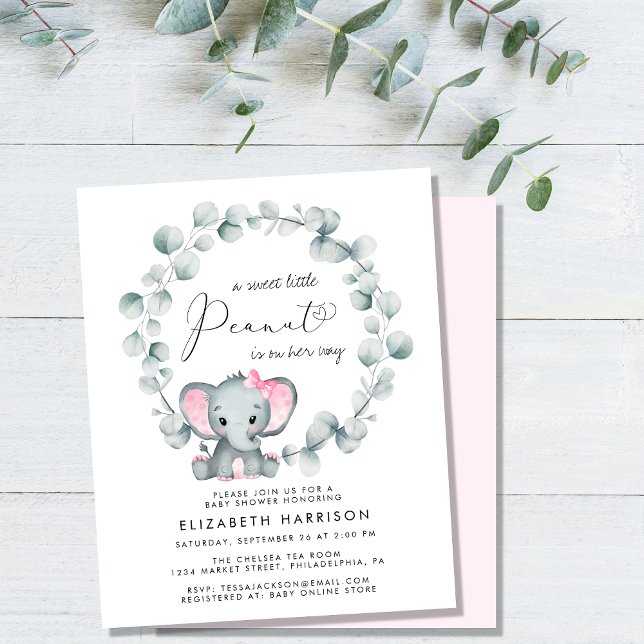 Budget Eléphant Eucalyptus Invitation Baby shower  (Créateur téléchargé)