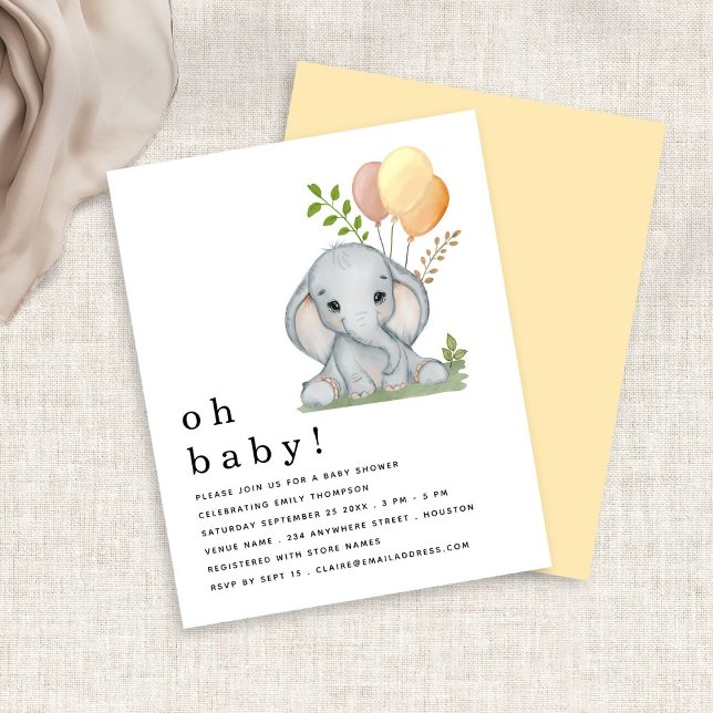 Budget Eléphant Genre Neutre Baby shower Invitatio (Front and back view)