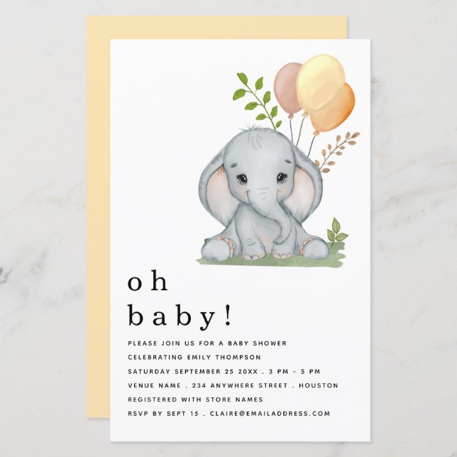 Budget Elephant Girl Baby shower garçon Invitation (Devant / Derrière)
