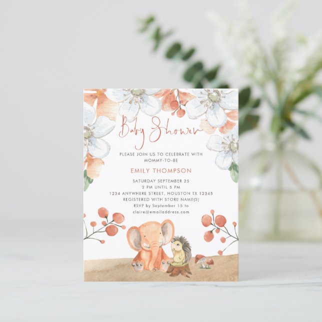 Budget Elephant Hérisson Florals Baby shower fille (Debout devant)