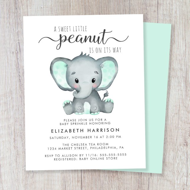 Budget Elephant Mint Baby Sprinkle Invitation (Créateur téléchargé)