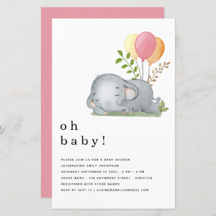 BUDGET Elephant rose fille Baby shower Invitation