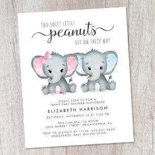 Budget Elephant Twin Boy Girl Baby shower Invitati
