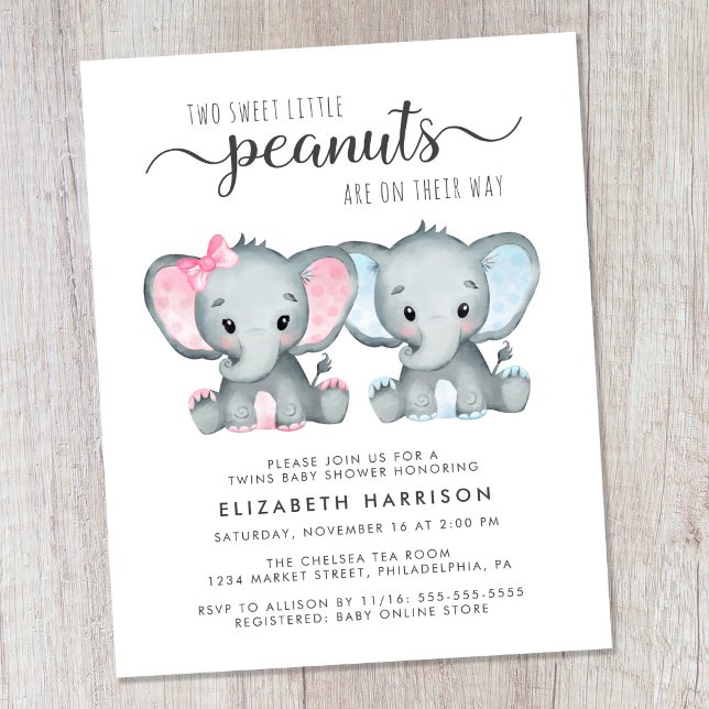 Budget Elephant Twin Boy Girl Baby shower Invitati (Créateur téléchargé)